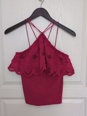Anthropologie Lace Halter Cami in Raspberry